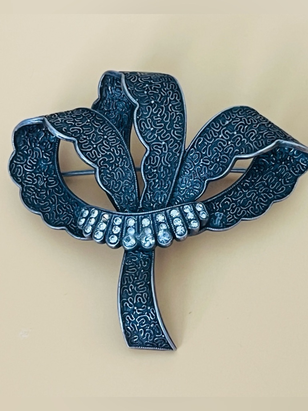 Vintage Silver Brooch with Rhinestones stamped .925